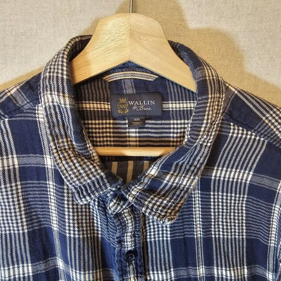 Wallin & Bros Blue White Plaid Double Layer Button-up Mens long sleeves Size XXL - Picture 4 of 11